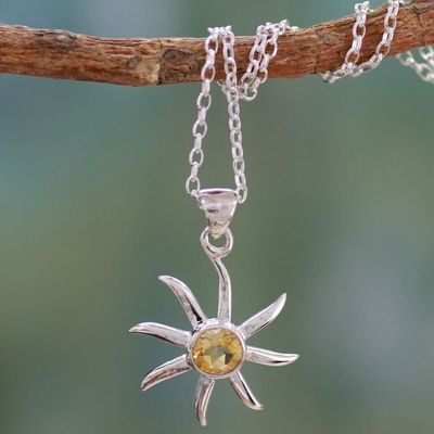Alternate image for Citrine and Sterling Silver Necklace from India Jewelry Golden Sun