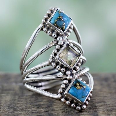 Alternate image for Handmade Citrine and Reconstituted Turquoise Ring Golden Allure