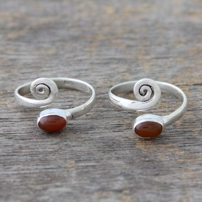 Alternate image for Handcrafted Carnelian and Sterling Silver Toe Rings Pair Curls