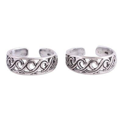 Alternate image for Handcrafted Sterling Silver Pair of Toe Rings from India Fascinating Swirls