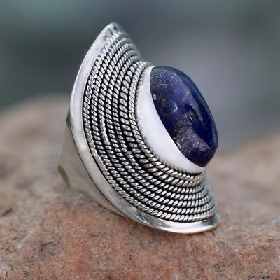 Alternate image for Sterling Silver Lapis Lazuli Ring from India Jaipur Blue