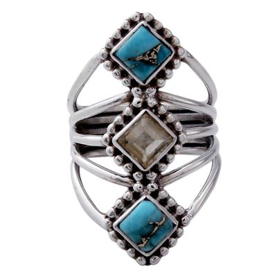 Alternate image for Handmade Citrine and Reconstituted Turquoise Ring Golden Allure