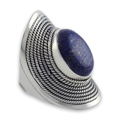 Alternate image for Sterling Silver Lapis Lazuli Ring from India Jaipur Blue