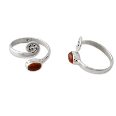 Alternate image for Handcrafted Carnelian and Sterling Silver Toe Rings Pair Curls