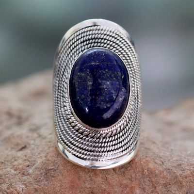 Alternate image for Sterling Silver Lapis Lazuli Ring from India Jaipur Blue