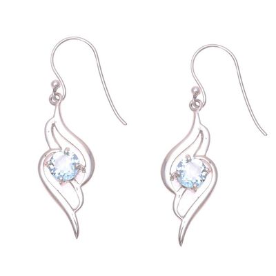 Alternate image for Wave Motif Blue Topaz Dangle Earrings from India Dazzling Gleam