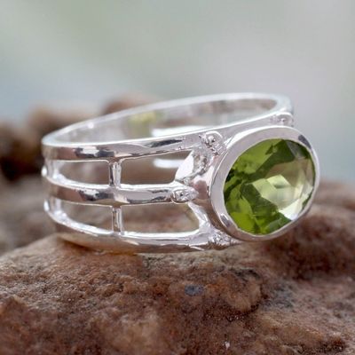Alternate image for Peridot Ring Crafted of Sterling Silver Forest Glow