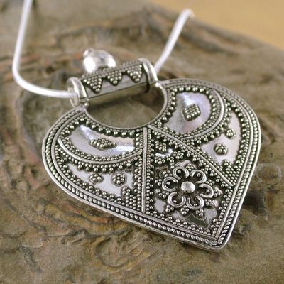 Alternate image for Sterling Silver Necklace Indian Ethnic Jewelry Mighty Heart