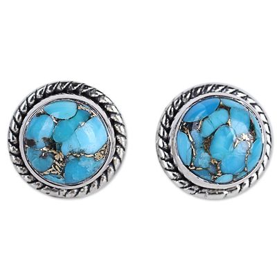 Alternate image for Sterling Silver Composite Turquoise Stud Earrings Cool Aqua Radiance