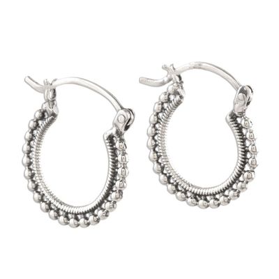 Alternate image for Beaded Sterling Silver Hoops from India Brightly Shining