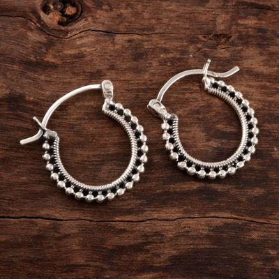 Alternate image for Beaded Sterling Silver Hoops from India Brightly Shining