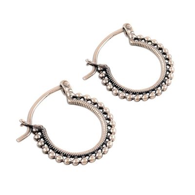 Alternate image for Beaded Sterling Silver Hoops from India Brightly Shining