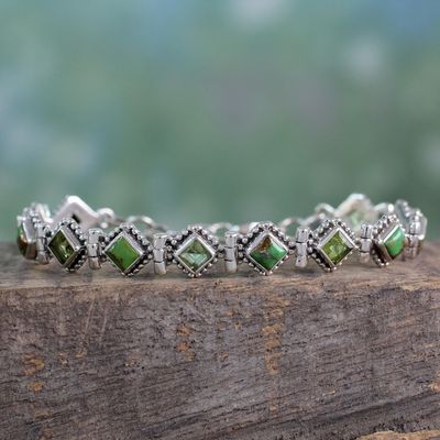 Alternate image for India Sterling Silver Tennis Bracelet Turquoise and Peridot Bollywood Forest