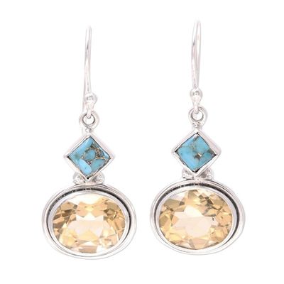 Alternate image for Nine-Carat Citrine and Composite Turquoise Earrings Watery Gold