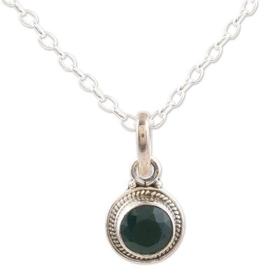 Alternate image for Sterling Silver and Green Onyx Necklace and Earrings Sparkling Green