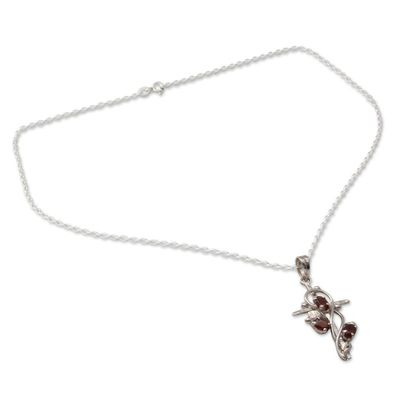 Alternate image for Garnet and Silver Cross Pendant Necklace from India Sacred Trinity