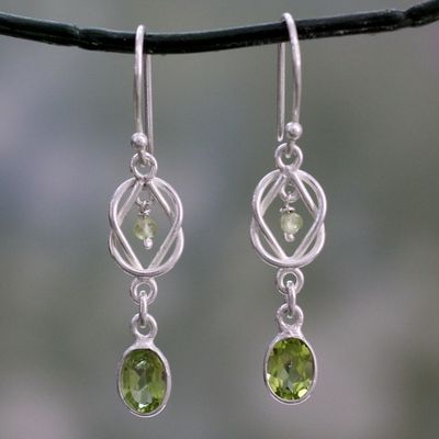 Alternate image for Silver and Peridot Dangle Earrings Crafted in India Lime Knot