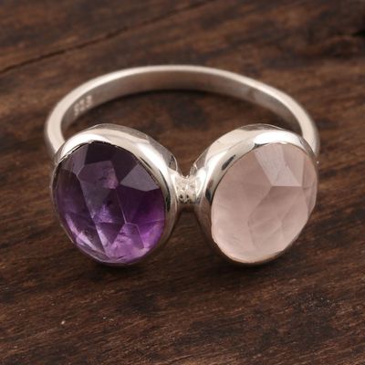 Alternate image for 7-Carat Amethyst and Rose Quartz Cocktail Ring from India Delightful Fusion