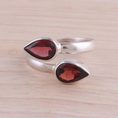Alternate image for Polished Sterling Silver and Garnet Wrap Ring Radiant Drops