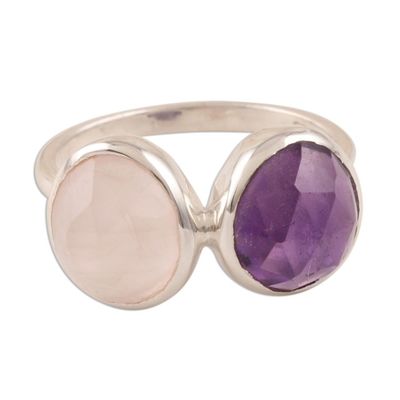 Alternate image for 7-Carat Amethyst and Rose Quartz Cocktail Ring from India Delightful Fusion