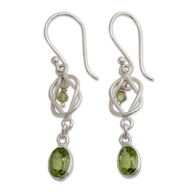 Alternate image for Silver and Peridot Dangle Earrings Crafted in India Lime Knot