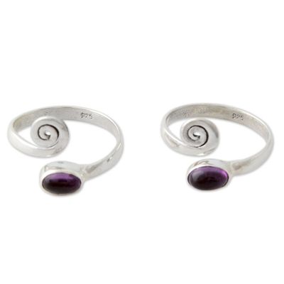 Alternate image for Amethyst and Sterling Silver Toe Rings from India Pair Curls