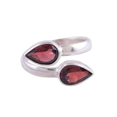 Alternate image for Polished Sterling Silver and Garnet Wrap Ring Radiant Drops