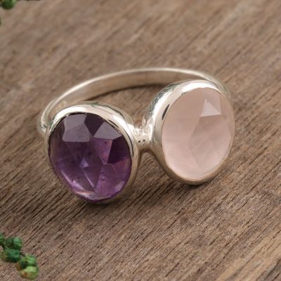 Alternate image for 7-Carat Amethyst and Rose Quartz Cocktail Ring from India Delightful Fusion
