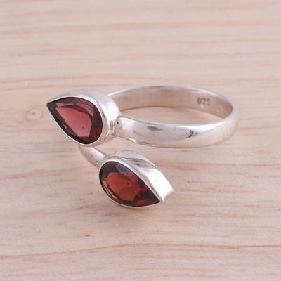 Alternate image for Polished Sterling Silver and Garnet Wrap Ring Radiant Drops