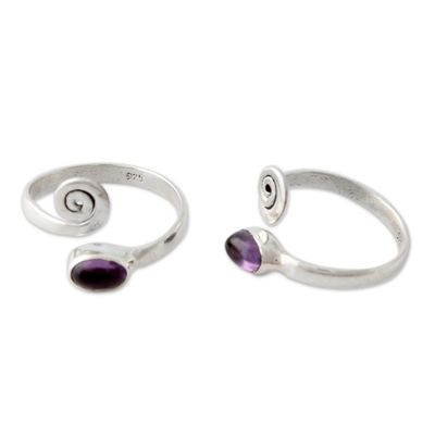 Alternate image for Amethyst and Sterling Silver Toe Rings from India Pair Curls