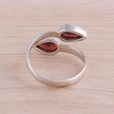 Alternate image for Polished Sterling Silver and Garnet Wrap Ring Radiant Drops