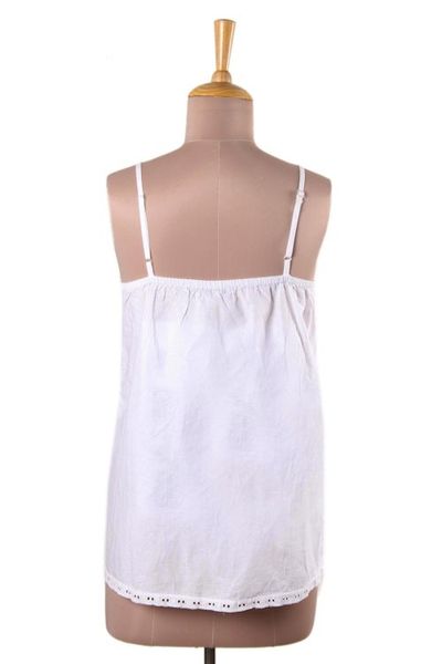 Alternate image for Floral Embroidered White Cotton Tank Top from India Beautiful Summer