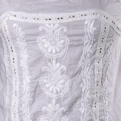 Alternate image for Floral Embroidered White Cotton Tank Top from India Beautiful Summer