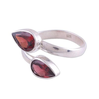 Alternate image for Polished Sterling Silver and Garnet Wrap Ring Radiant Drops
