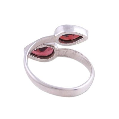 Alternate image for Polished Sterling Silver and Garnet Wrap Ring Radiant Drops