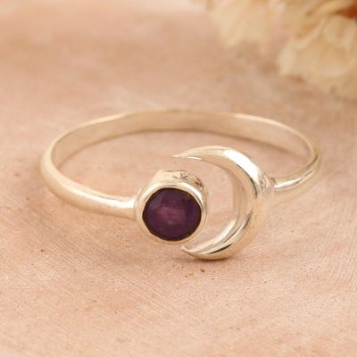 Alternate image for Moon Amethyst and Sterling Silver Wrap Ring from India Celestial Beauty in Purple