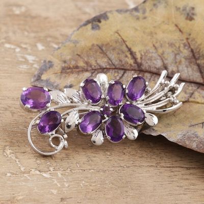 Alternate image for Purple Bouquet Amethyst Rhodium Plated Silver Brooch Purple Bouquet