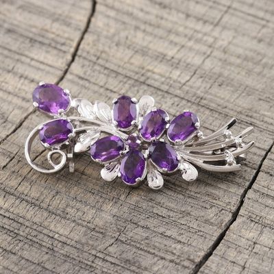 Alternate image for Purple Bouquet Amethyst Rhodium Plated Silver Brooch Purple Bouquet