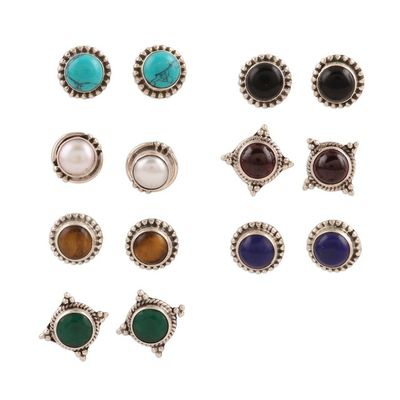 Alternate image for Handmade Multi-Gemstone Stud Earrings Set of 7 Everyday Looks