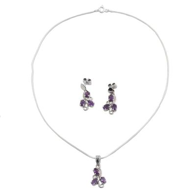 Alternate image for Fair Trade Amethyst Necklace and Earrings Jewelry Set Mystical Blooms