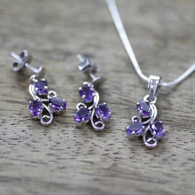 Alternate image for Fair Trade Amethyst Necklace and Earrings Jewelry Set Mystical Blooms