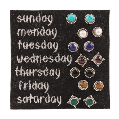 Alternate image for Handmade Multi-Gemstone Stud Earrings Set of 7 Everyday Looks
