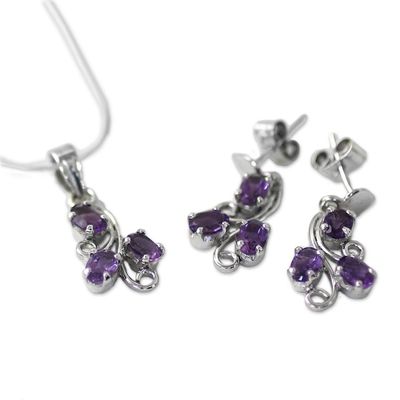 Alternate image for Fair Trade Amethyst Necklace and Earrings Jewelry Set Mystical Blooms