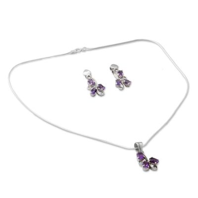 Alternate image for Fair Trade Amethyst Necklace and Earrings Jewelry Set Mystical Blooms