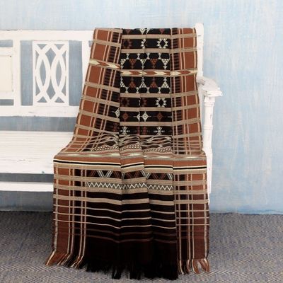 Alternate image for Cotton Geometric Handwoven Cotton Thrown in Black and Browns Jodhpur Night