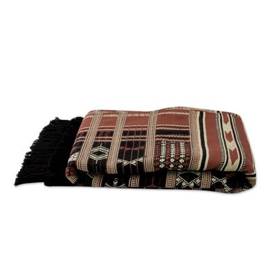 Alternate image for Cotton Geometric Handwoven Cotton Thrown in Black and Browns Jodhpur Night