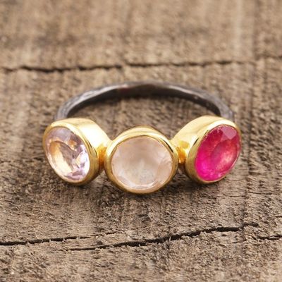 Alternate image for Gold Accent Amethyst Rose Quartz Cocktail Ring from India Pretty Trio