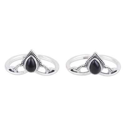 Alternate image for Black Onyx and Sterling Silver Toe Rings Pair Magic Crown