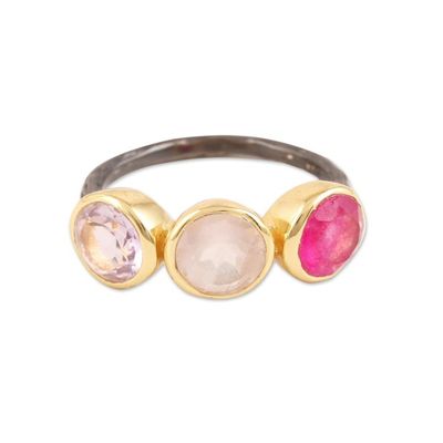 Alternate image for Gold Accent Amethyst Rose Quartz Cocktail Ring from India Pretty Trio