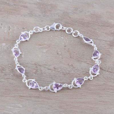 Alternate image for Sterling Silver and Purple Faceted Amethyst Link Bracelet Teardrop Tendrils